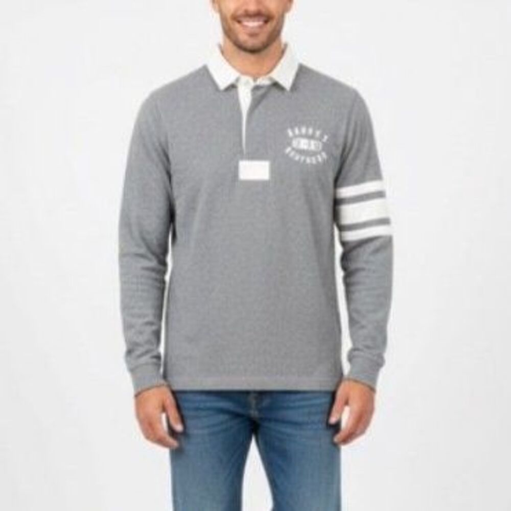 Brooks Brothers Men's Gray White LS Logo Numbered Rugby Shirt Size S